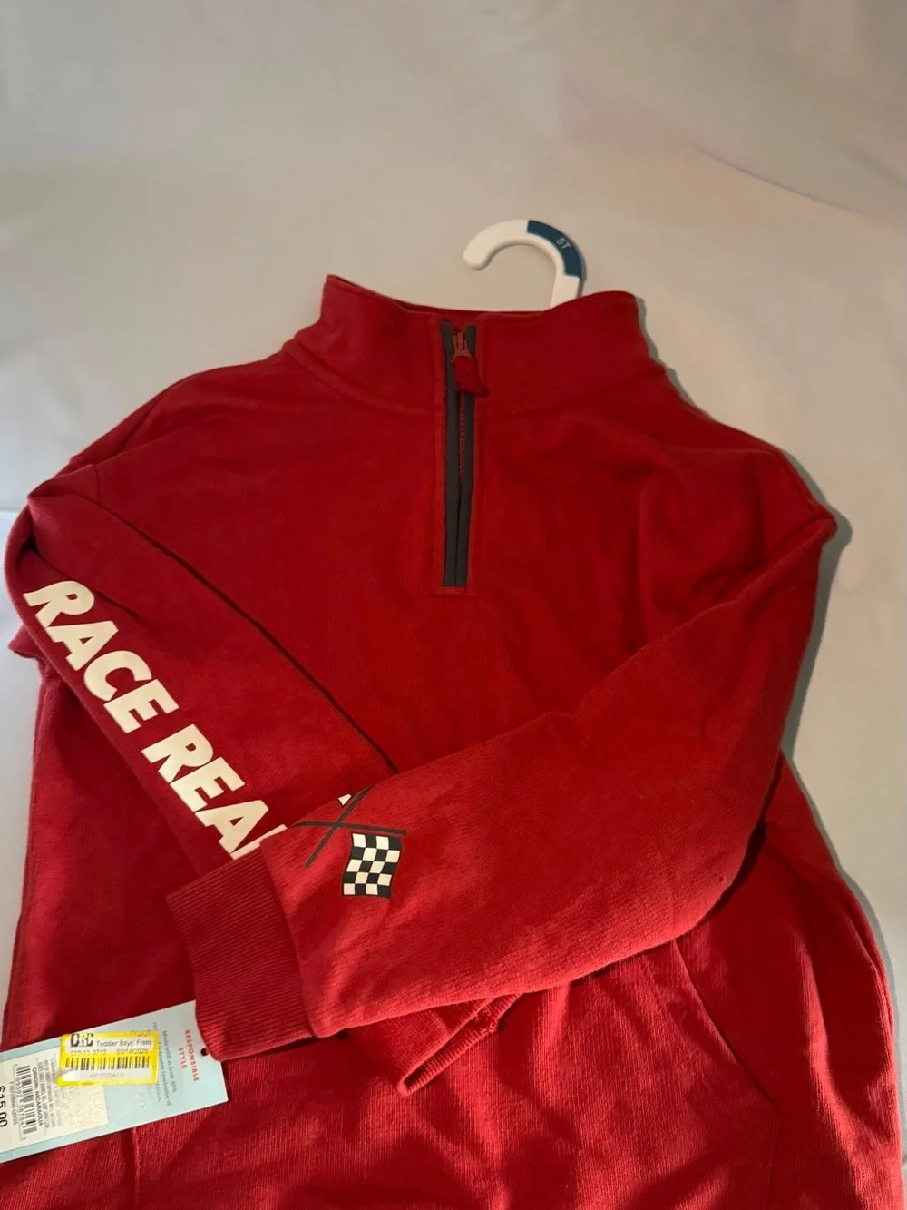 Red Half-Zip Pullover with Racing Graphic
